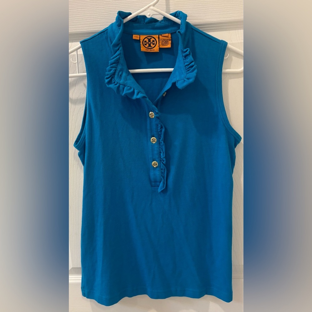 Tory Burch turquoise‎ Sleeveless Ruffle Tank Top